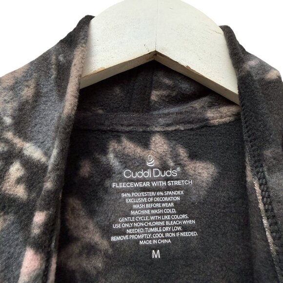 Cuddl Duds Long Fleece Cardigan Medium Gray Print Open Waterfall Duster Robe - Picture 4 of 9